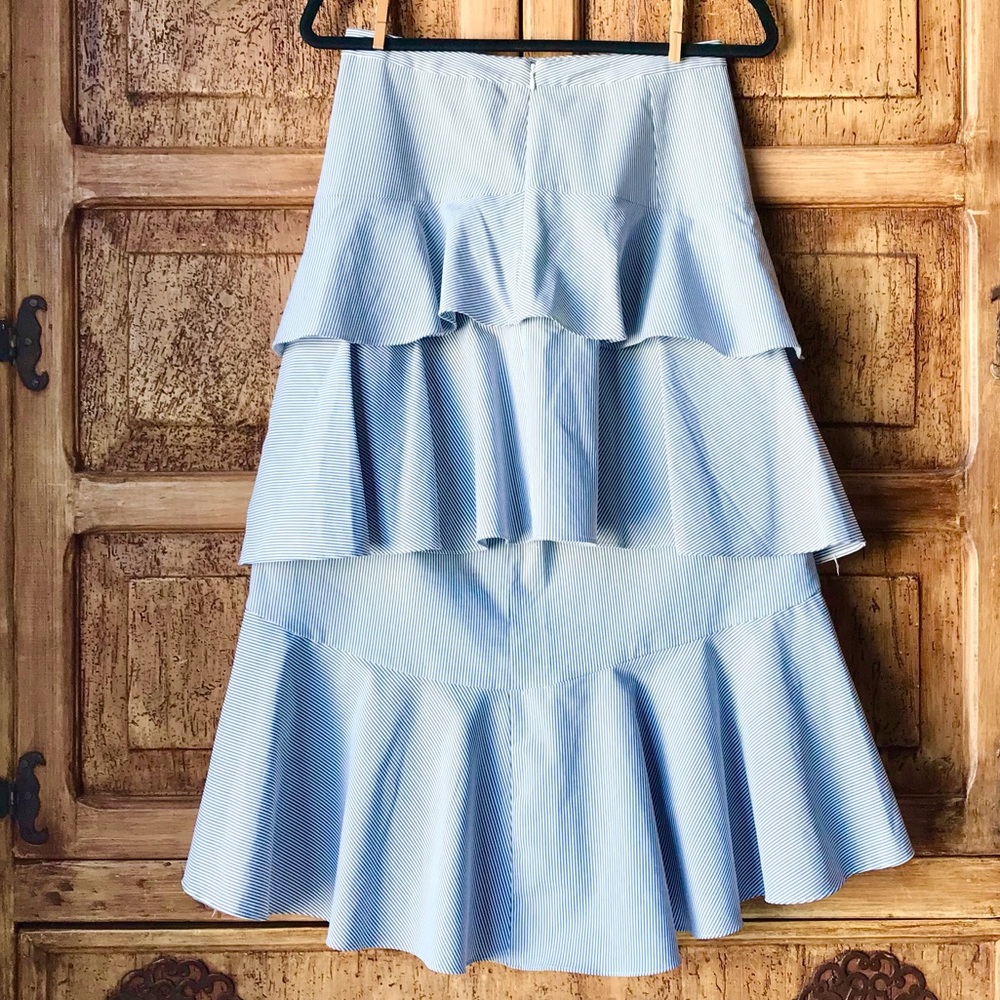 CeCe Striped Asymmetrical Tiered Ruffle A-line Midi Skirt Size 2